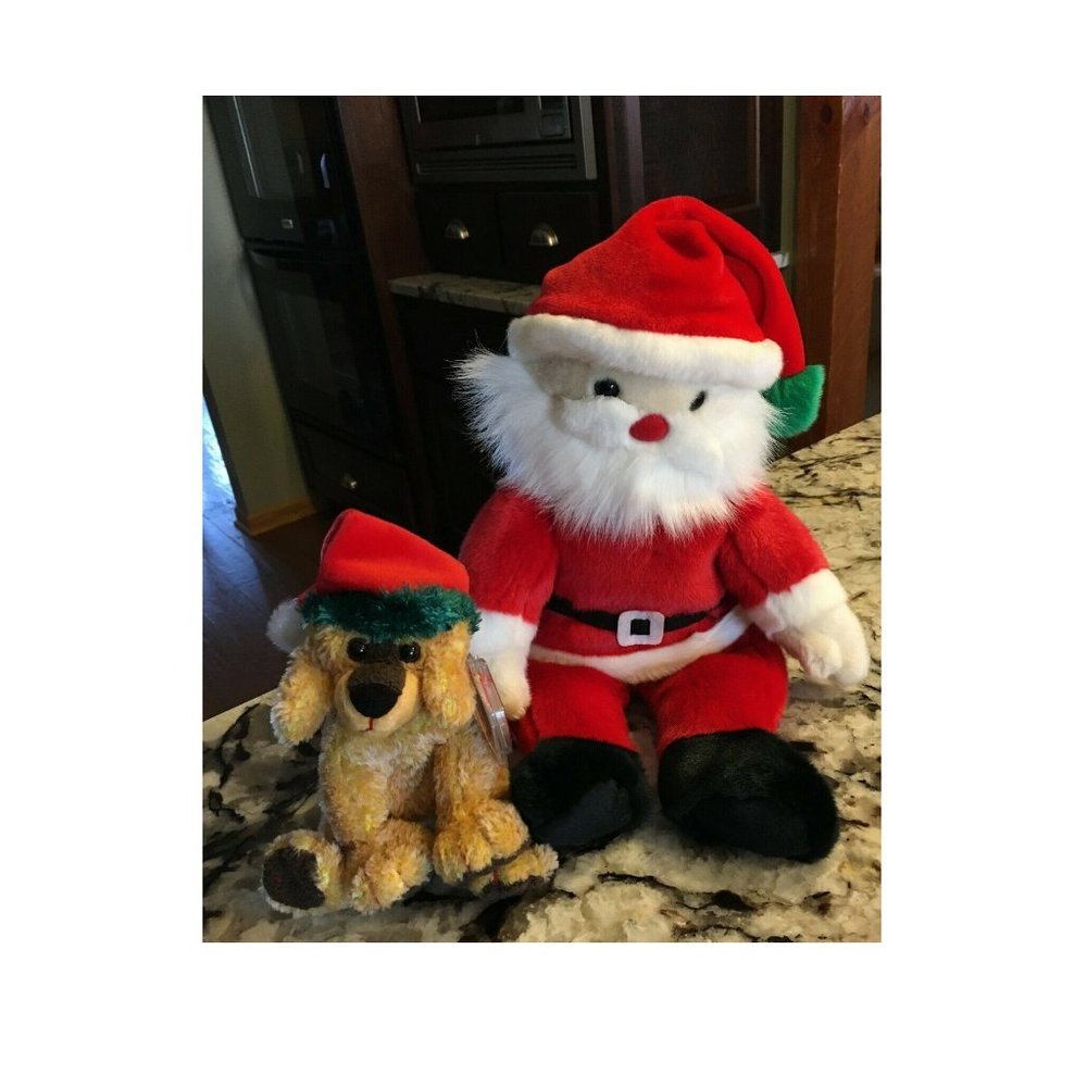 TY Christmas Beanie Babies Santa Claus & Jinglepups Dog 8" & 14" Lot of 2